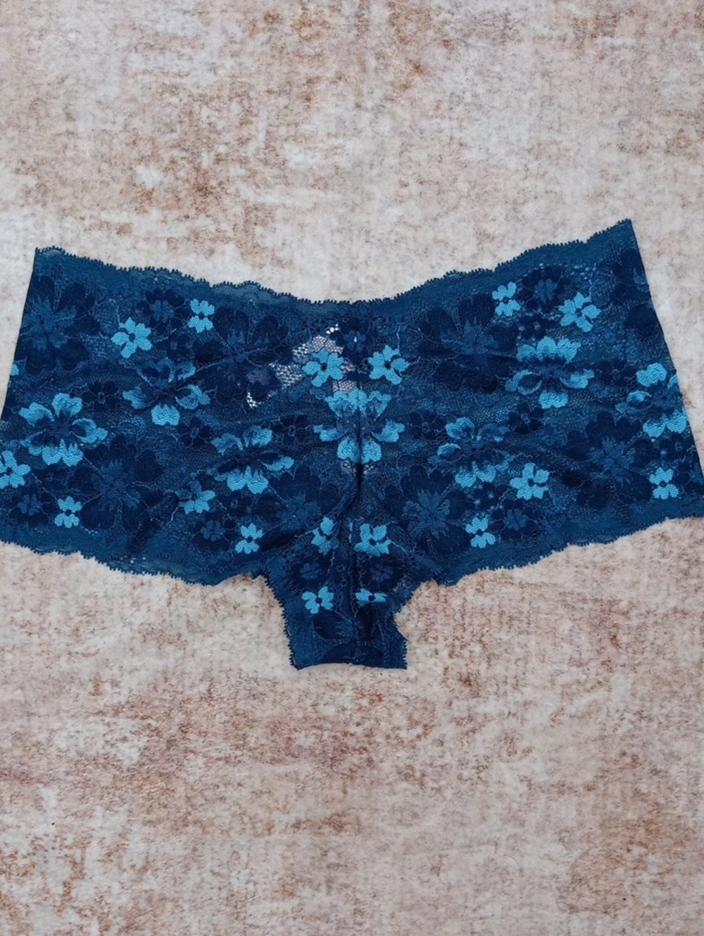 Victorias Secret Blue Floral Lace Shortie Panty Size Small New